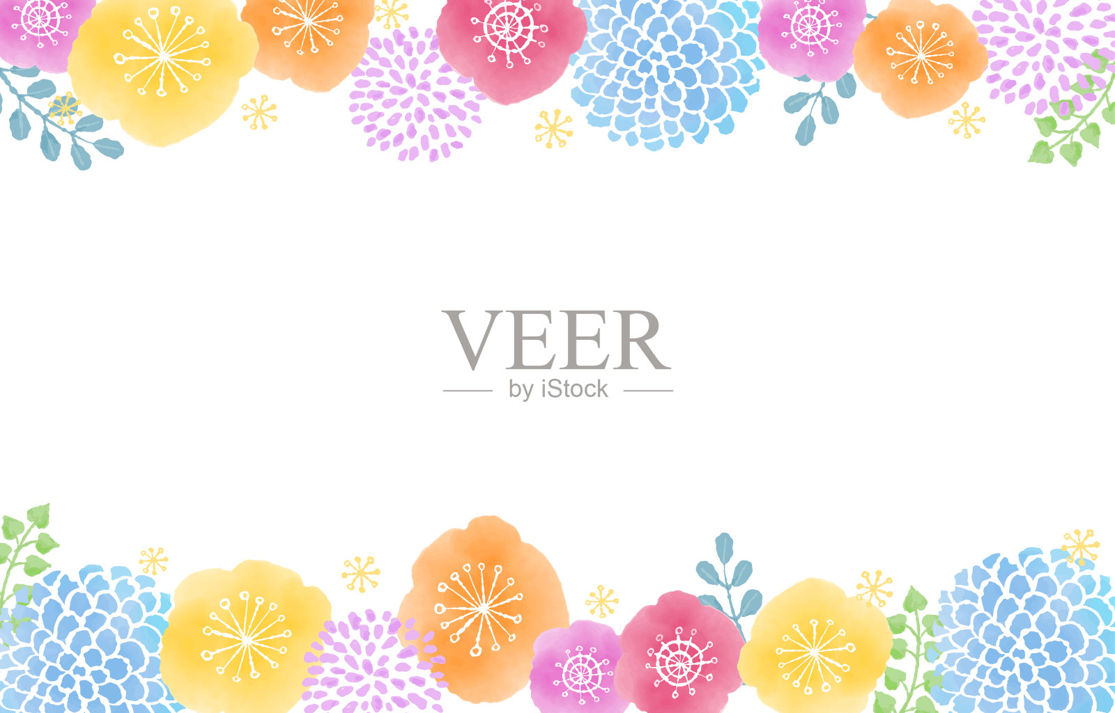 斯堪的纳维亚风格水彩花卉边框插画图片素材