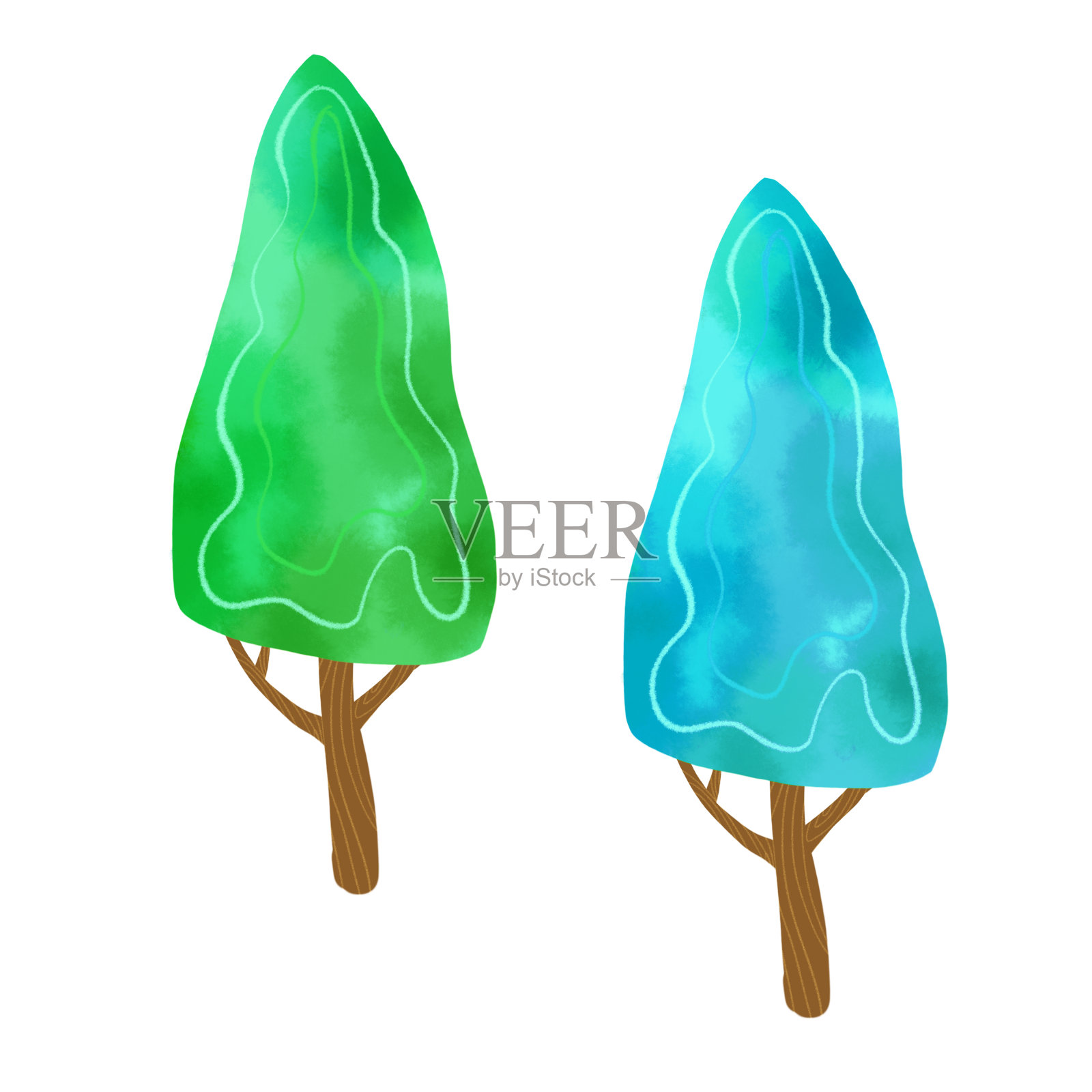 设置以树木水彩作为设计元素。插画图片素材