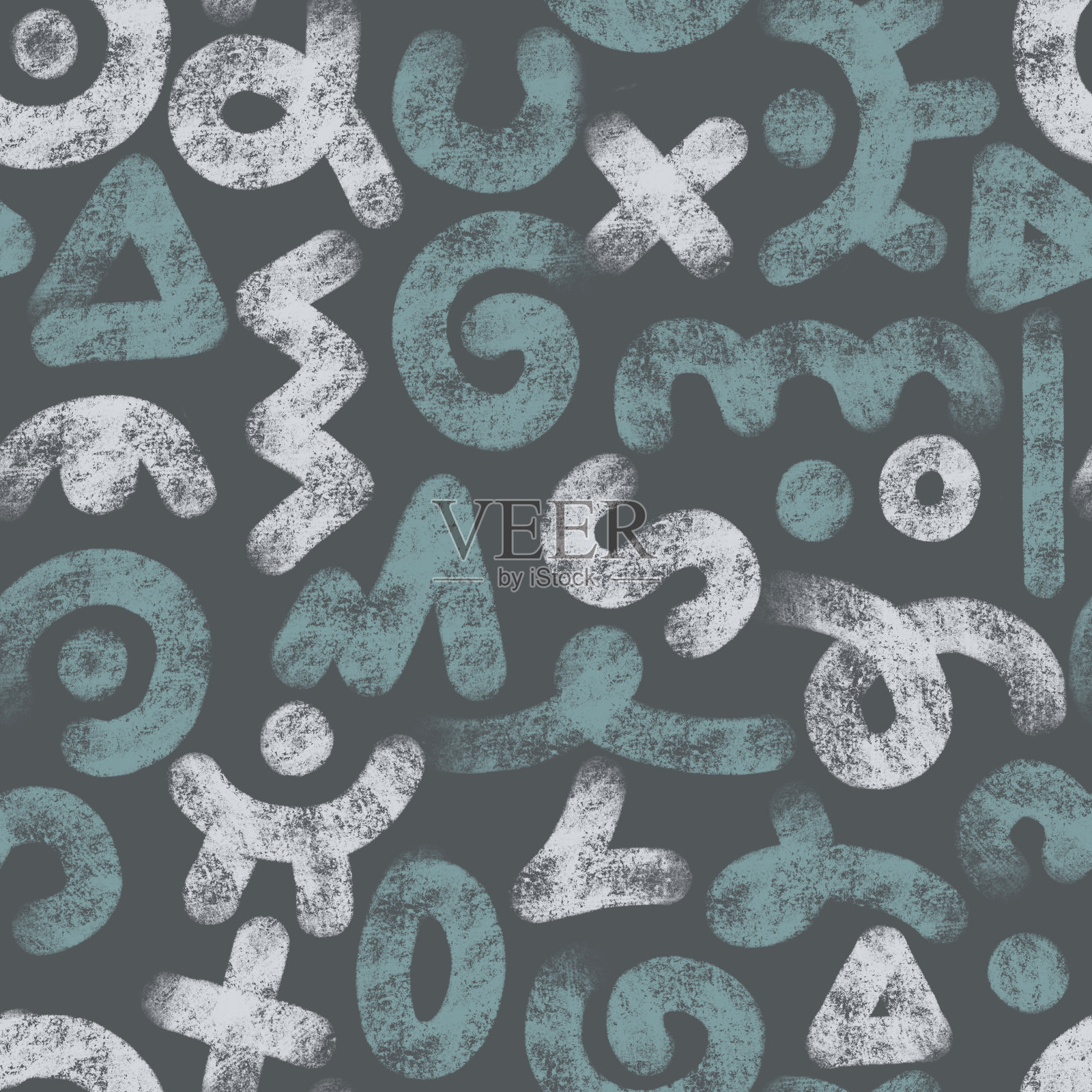 原始符号，孟菲斯涂鸦元素。街头艺术风格。抽象的字母字母。粉笔纹理。极简主义的无缝设计。摘要简单背景为纺织品、面料、横幅、包裹。插画图片素材