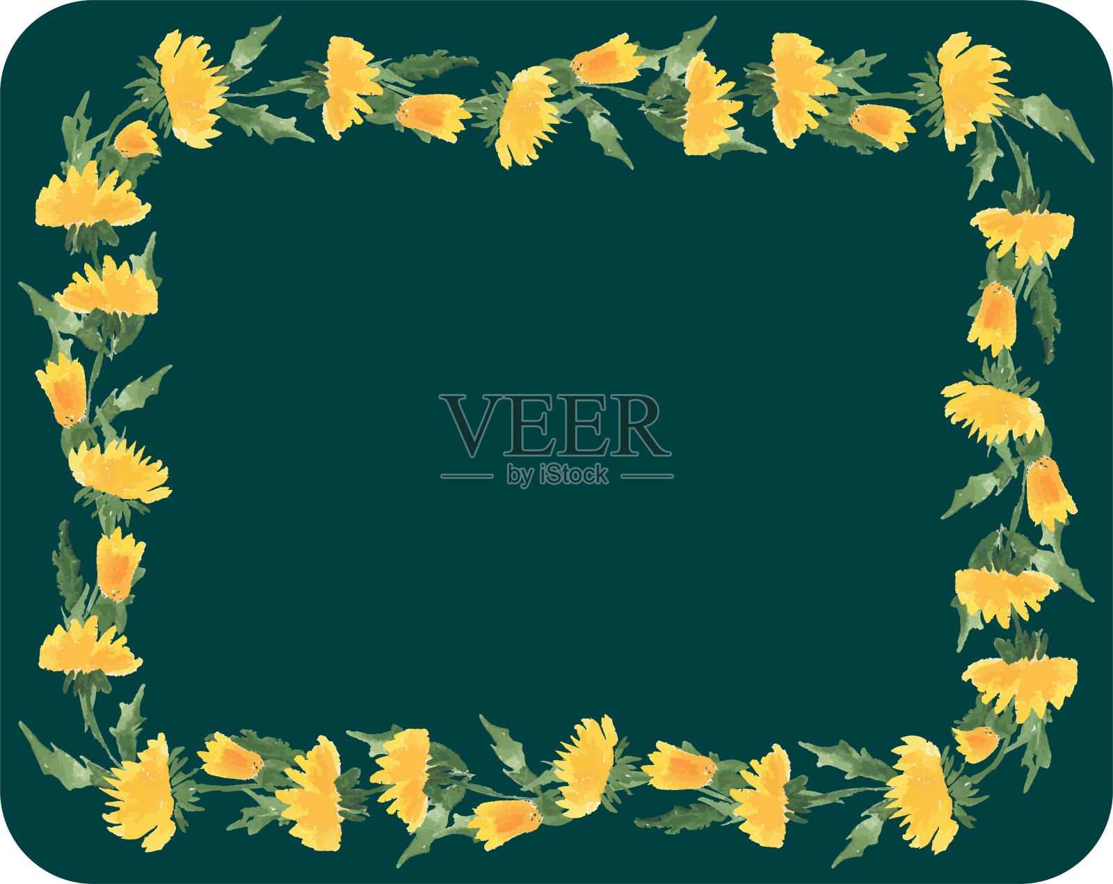 从黄色的蒲公英花的水彩画花卉框架装饰向量贺卡插画图片素材