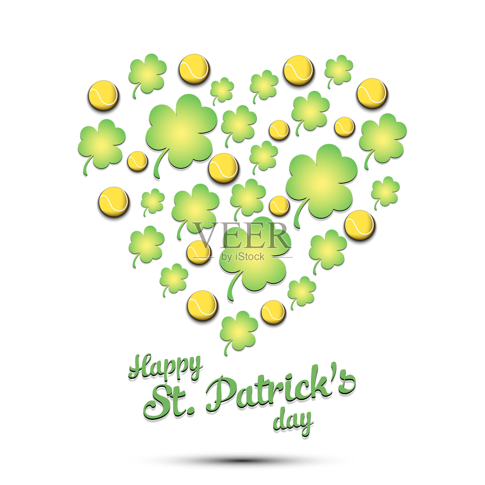 三叶草和网球做成的心形插画图片素材