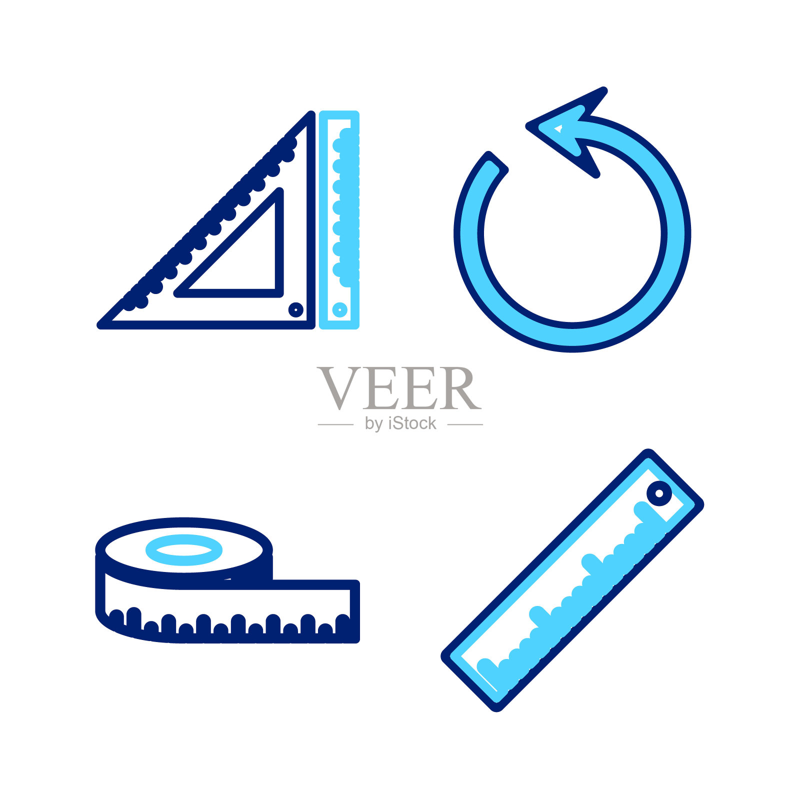 设置线尺、卷尺、刷新和三角尺图标。向量插画图片素材