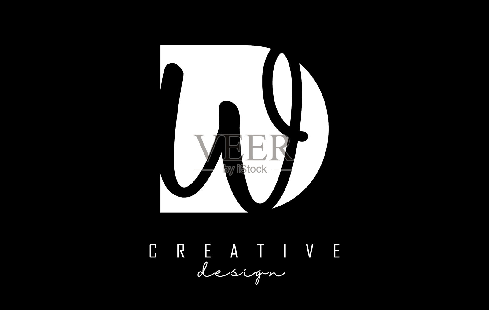 黑色和白色的dw字母标志与消极插画图片素材