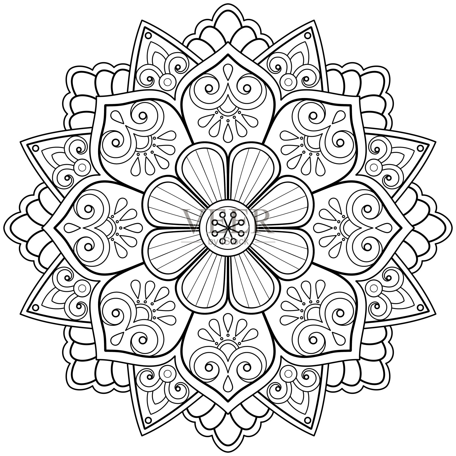 曼荼罗图案用于涂色本。艺术墙设计。插画图片素材