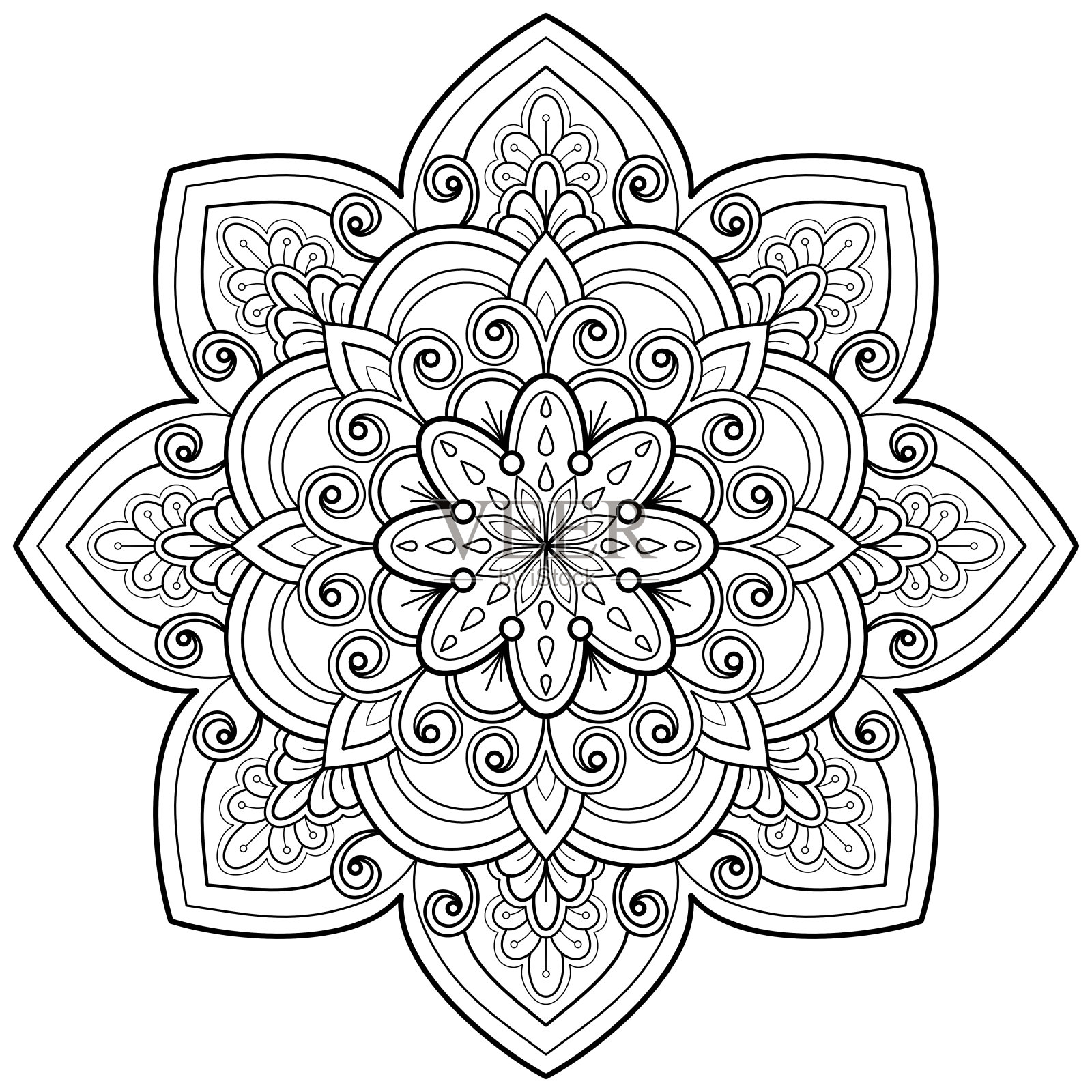 曼荼罗图案用于涂色本。艺术墙设计。插画图片素材