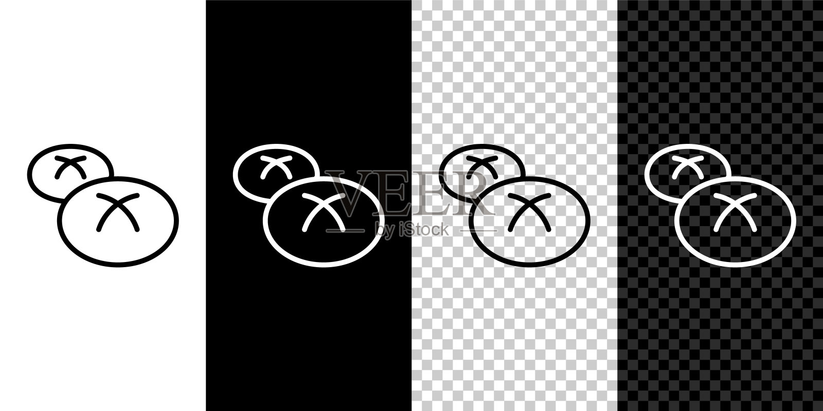 设置行面包条图标孤立在黑色和白色，透明的背景。向量插画图片素材