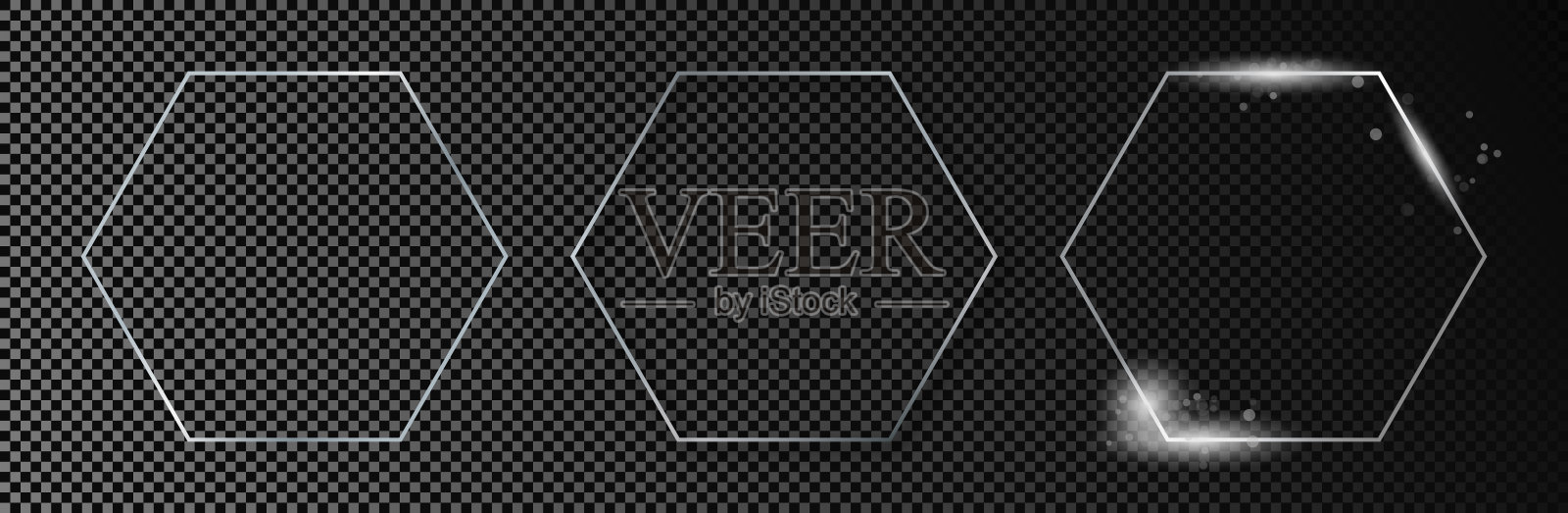 银色发光的六边形框架插画图片素材