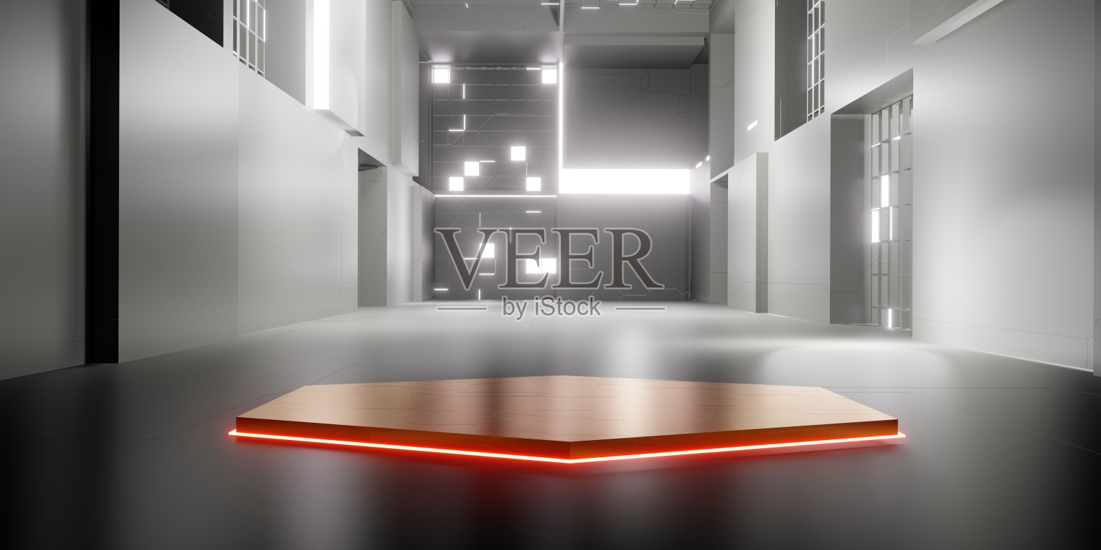 技术地板和墙面产品基地的背景在房间内用六边形激光照明三维插图照片摄影图片