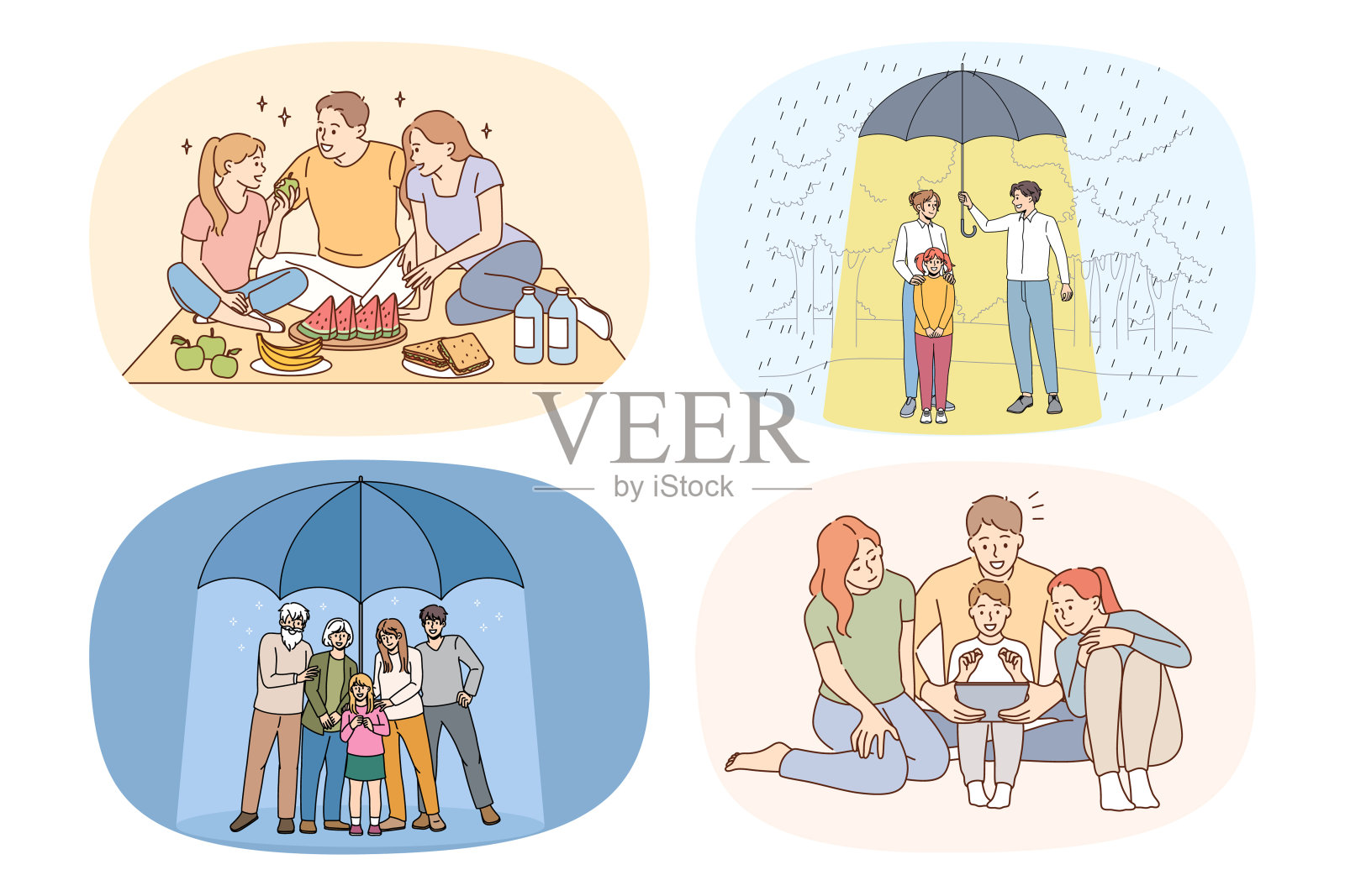 一套幸福的家庭和孩子显示团结设计元素图片