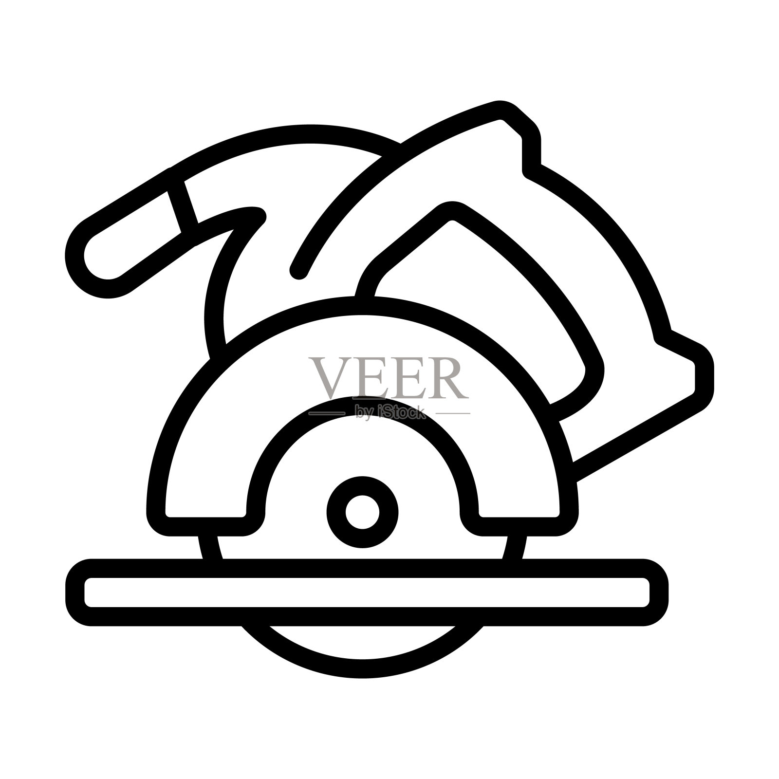 圆锯图标从建筑工具收集。细线形圆锯，工业，建筑轮廓图标孤立在白色背景上。线矢量圆锯符号，符号为网和。图标素材