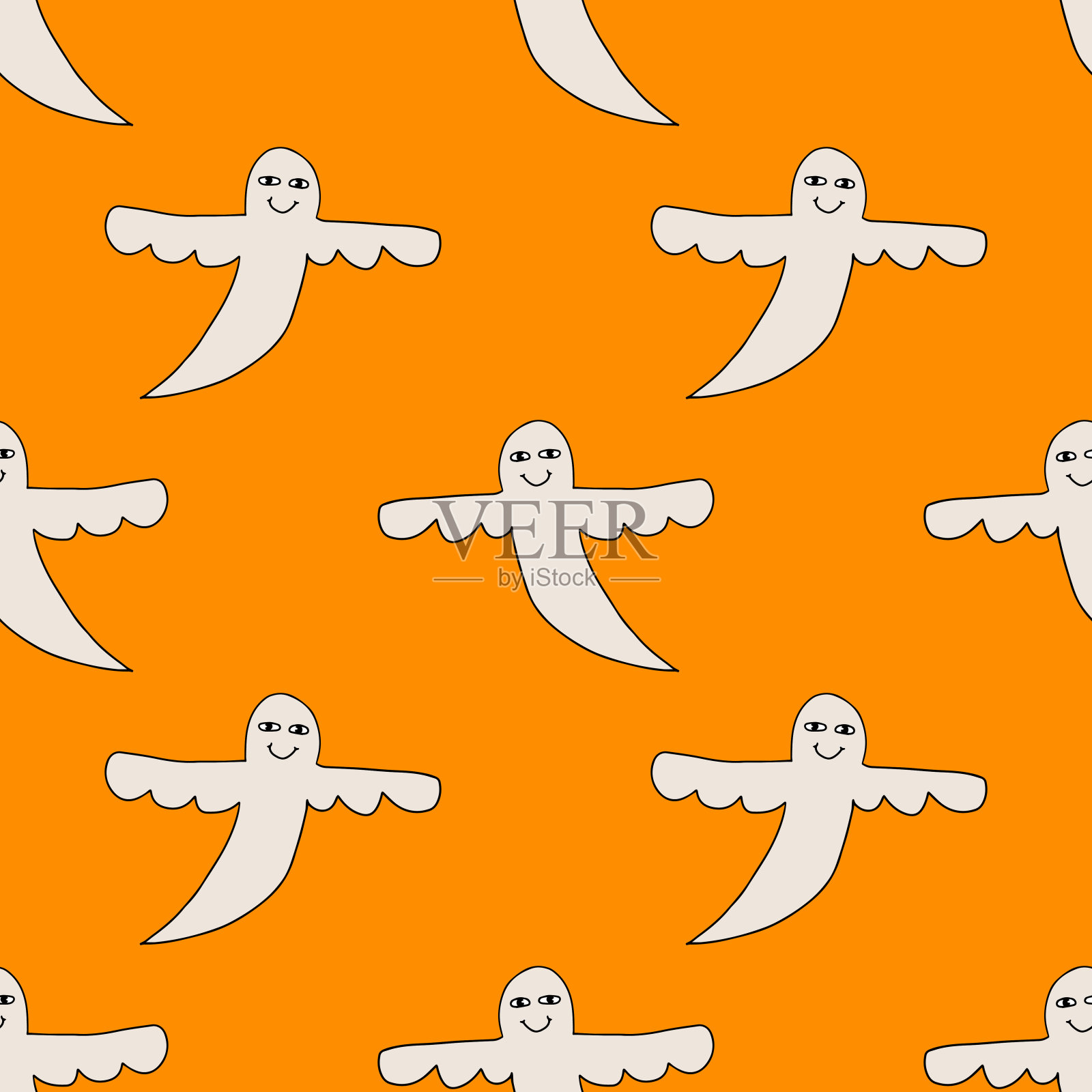 卡通涂鸦快乐鬼无缝图案。插画图片素材