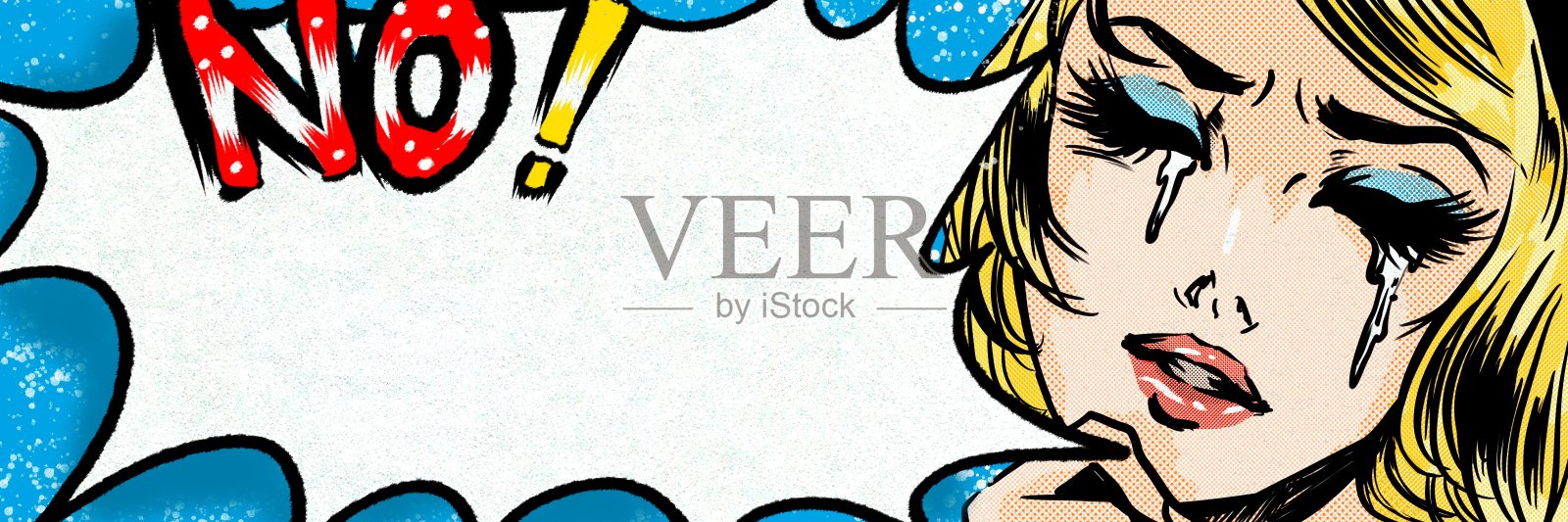 美国漫画插图，一个美丽的金发女人哭了一个破碎的心插画图片素材