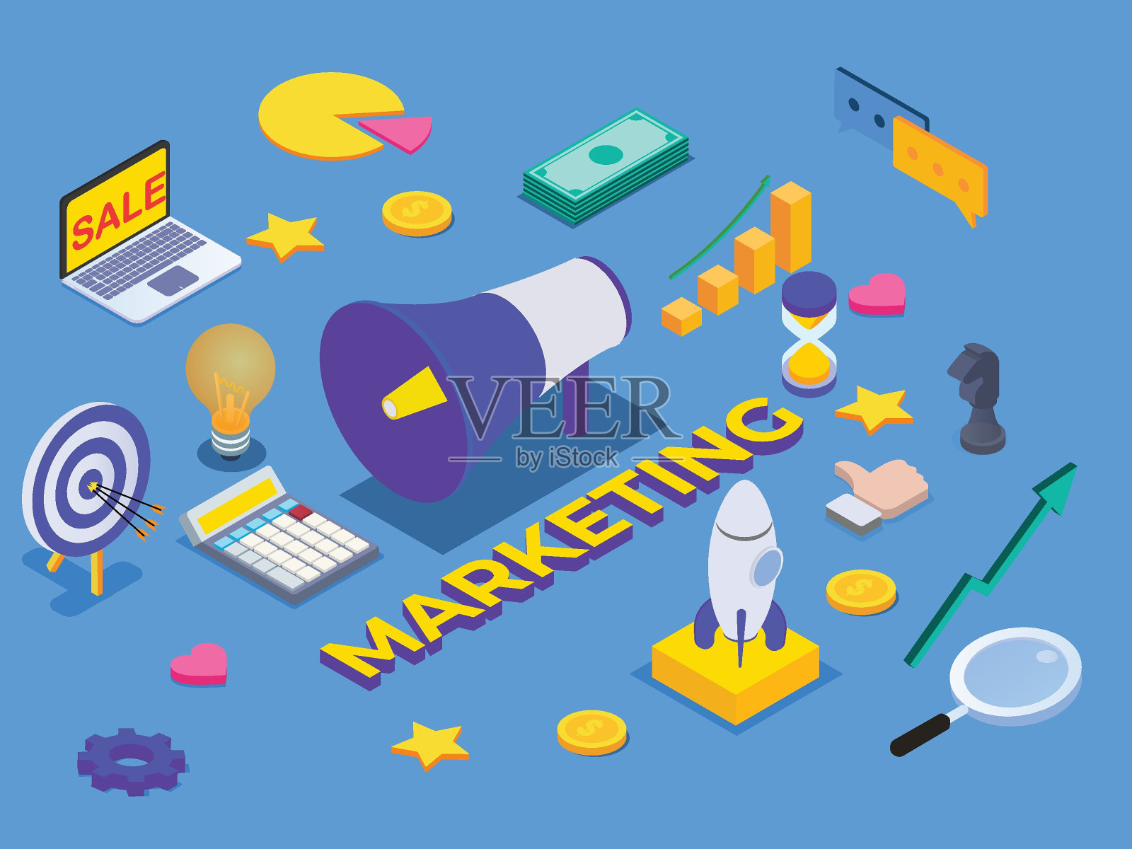 带有扩音器的营销用语和商业符号插画图片素材