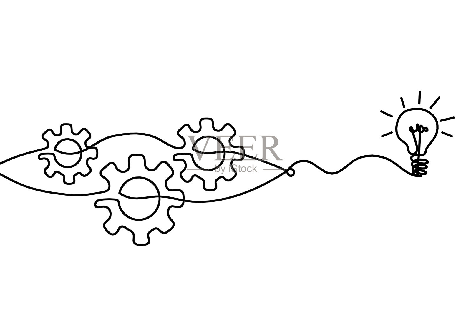摘要:圆形金属齿轮以灯泡为线描在白色背景上插画图片素材