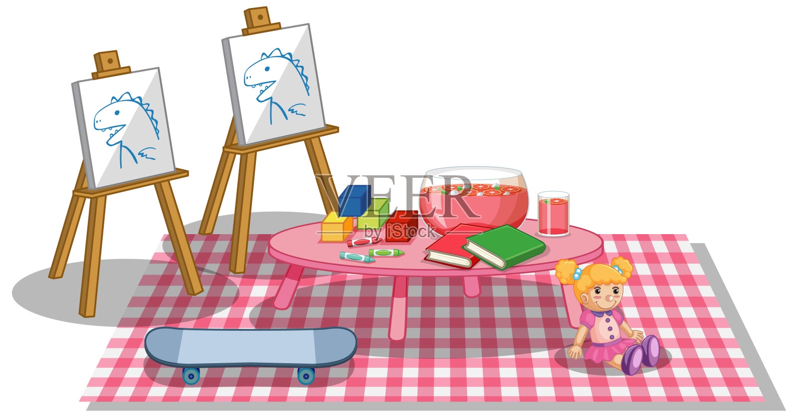 对象为幼儿园，绘画时间插画图片素材