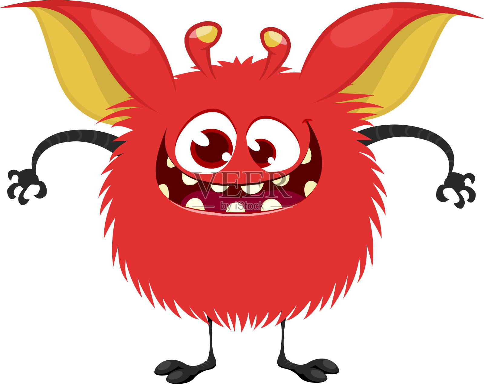 有趣的卡通微笑怪物角色。可爱和快乐的外星人的插图。万圣节的设计。向量设计元素图片