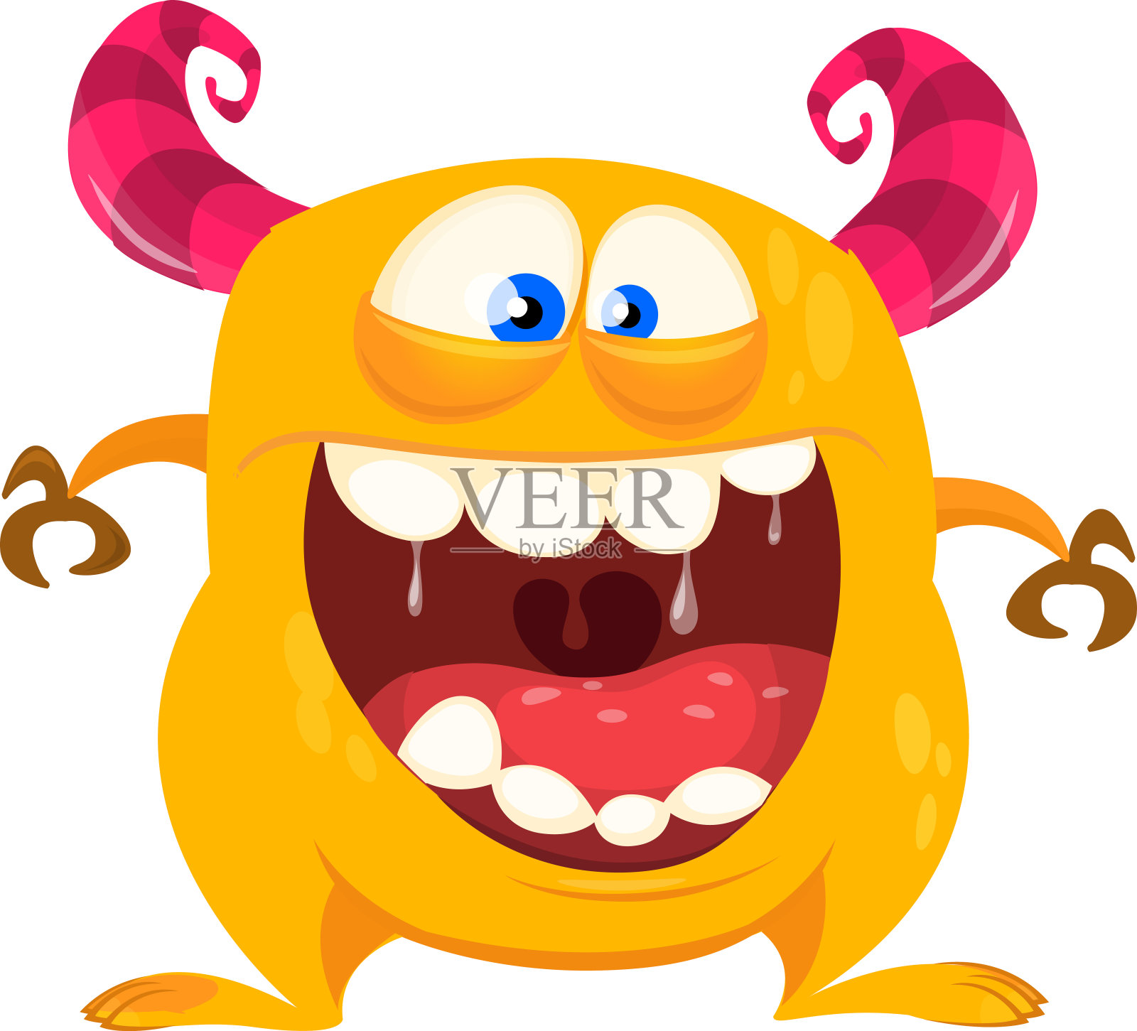 有趣的卡通微笑怪物角色。可爱和快乐的外星人的插图。万圣节的设计。向量设计元素图片