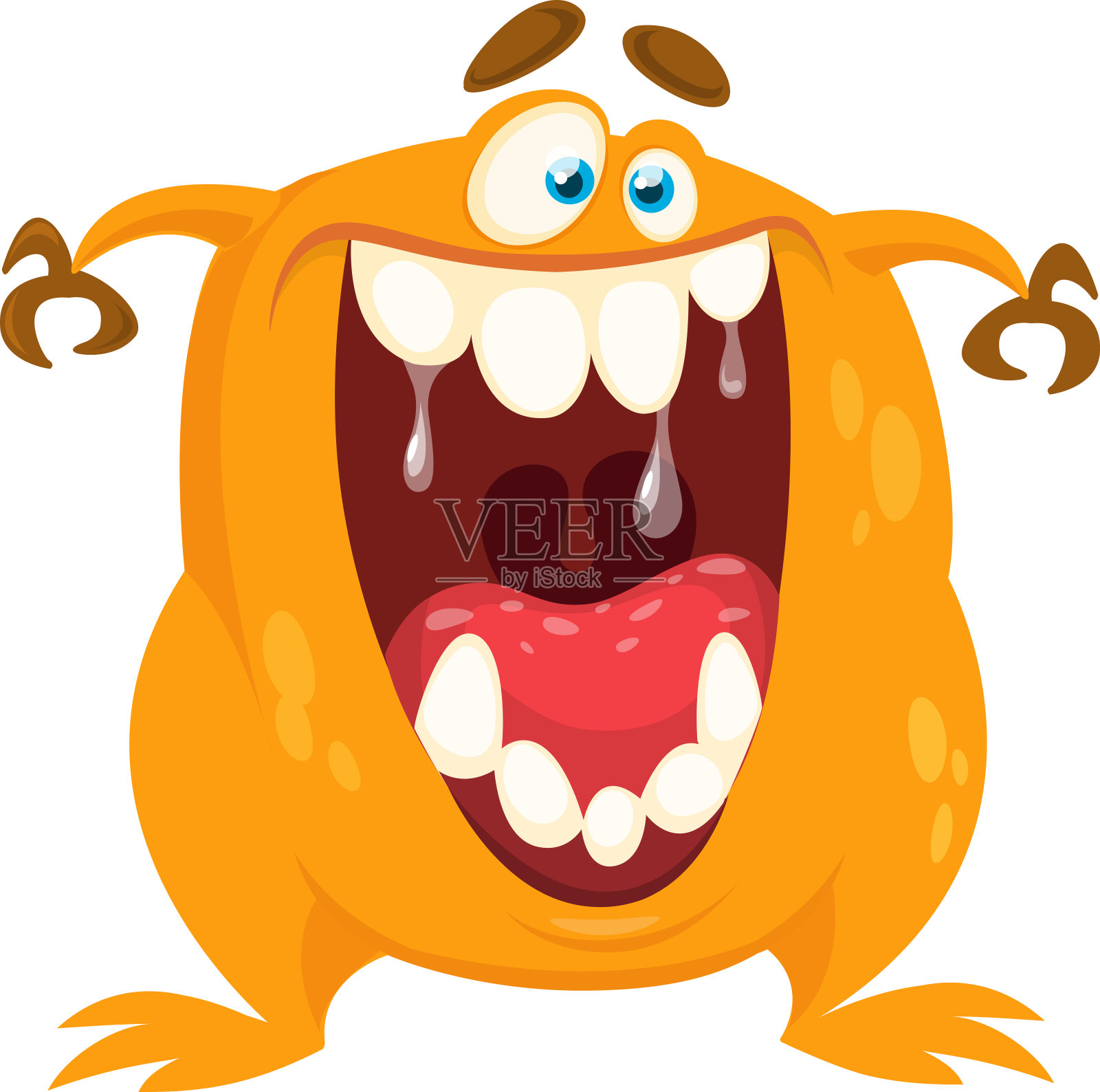 有趣的卡通微笑怪物角色。可爱和快乐的外星人的插图。万圣节的设计。向量设计元素图片