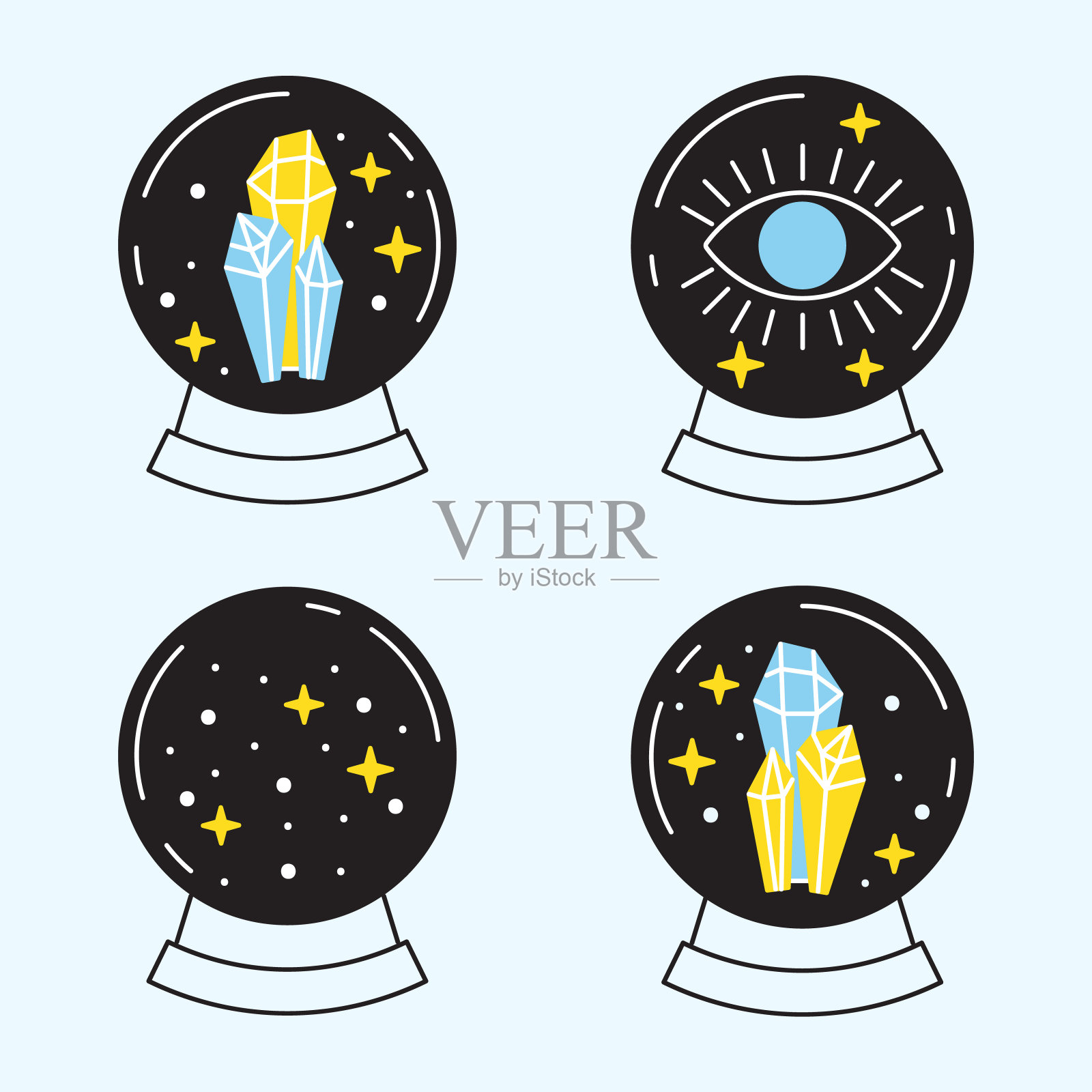 一套魔法球插图。涂鸦、线、轮廓。孤立的元素。插画图片素材