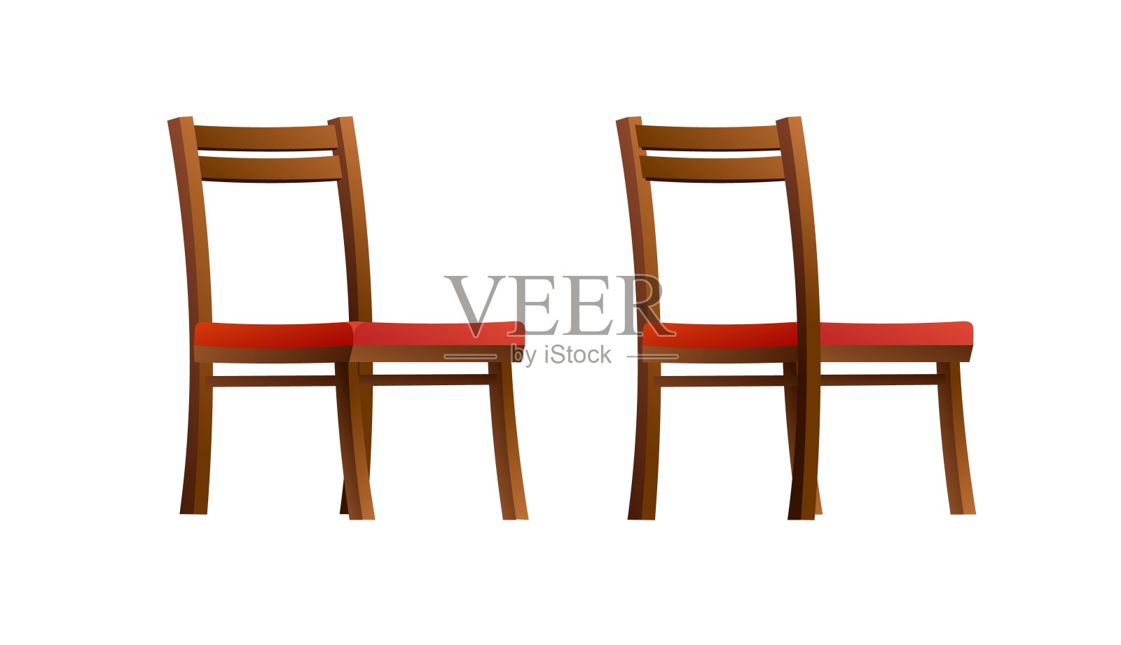 椅子由木材与软红色内饰和硬背。家具集。前面和后面的视图。卡通有趣的风格插图。向量设计元素图片