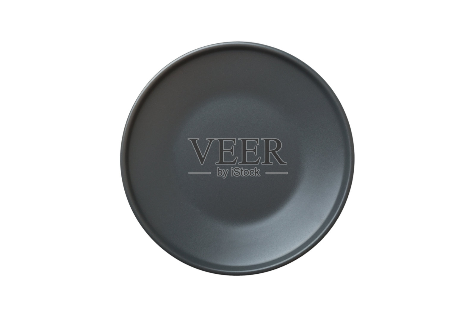 灰色陶瓷圆板孤立在白色背景上。俯视图照片摄影图片