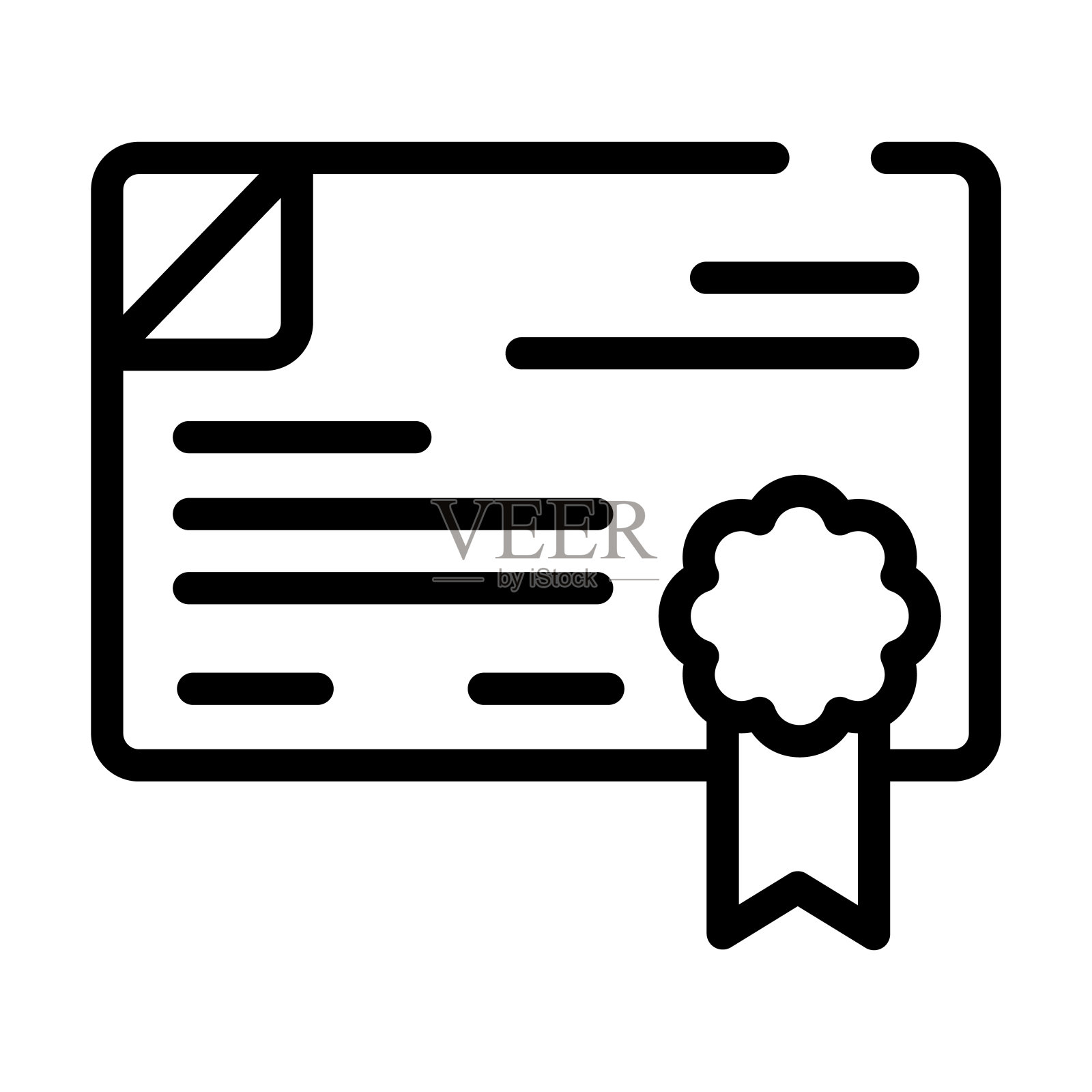 认证细线图标。证书，装饰线性图标从房地产概念孤立的轮廓标志。矢量插图符号元素的网页设计和应用程序。插画图片素材