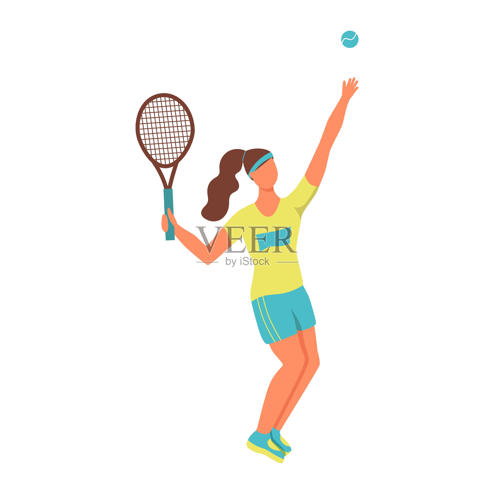 打网球的年轻女子。一个平淡的角色。矢量插图。插画图片素材