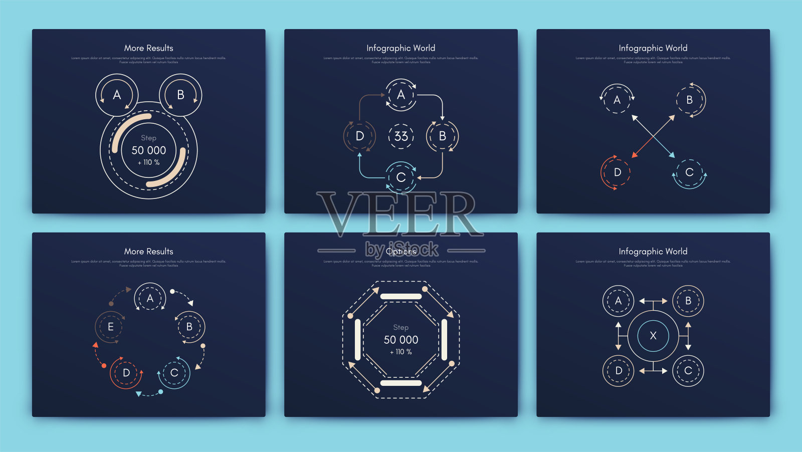 商业手册的现代信息图形矢量元素。适用于网站，公司宣传册，广告和市场营销。饼状图、折线图、条形图和时间线。插画图片素材