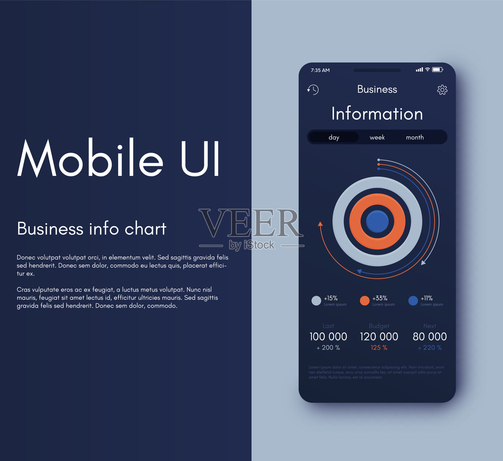 商业手册的现代信息图形矢量元素。适用于网站，公司宣传册，广告和市场营销。饼状图、折线图、条形图和时间线。插画图片素材