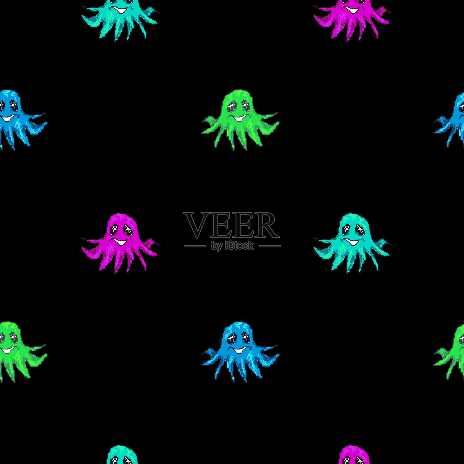 小章鱼像素艺术可爱无缝图案插画图片素材