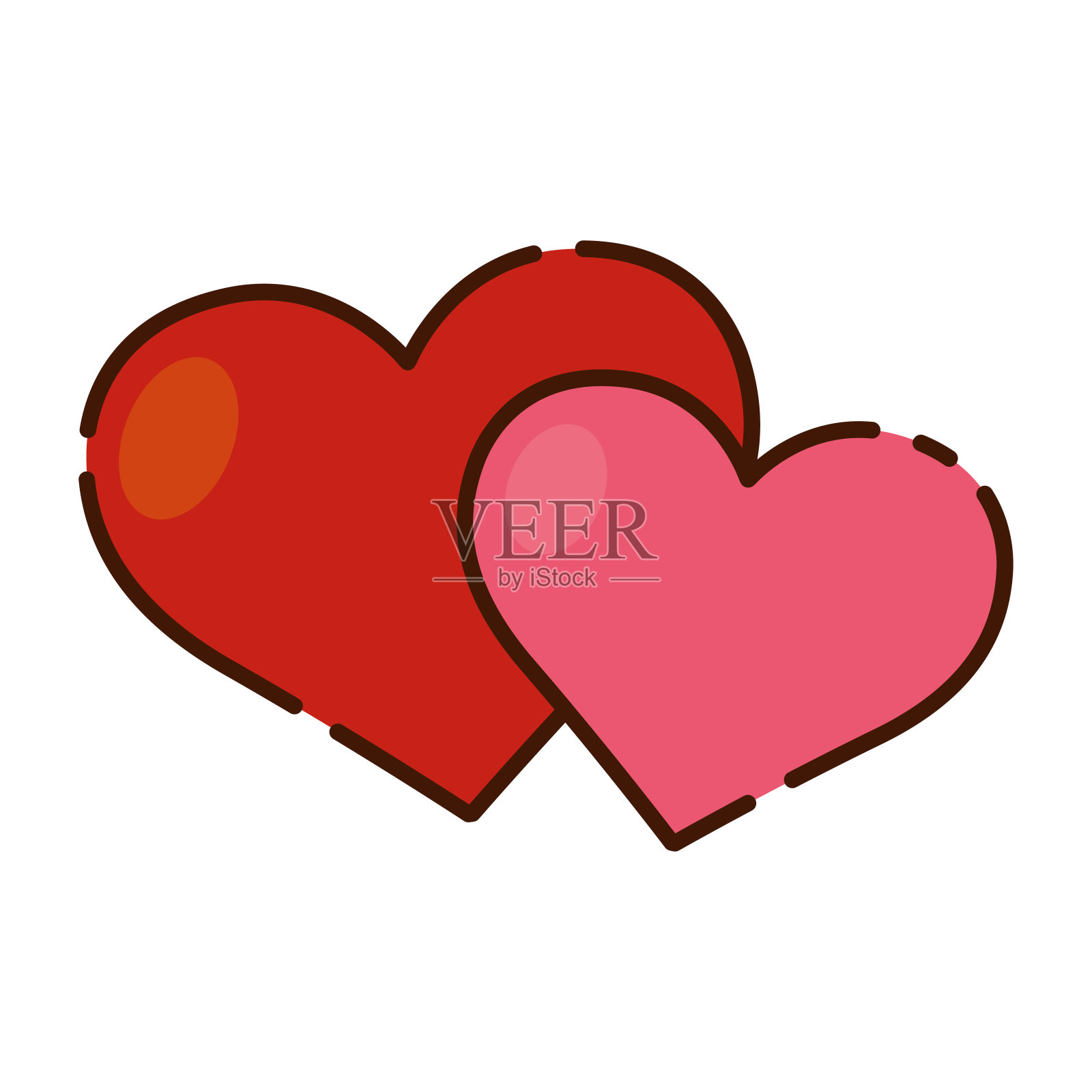 孤立的一对心形平面设计图标矢量插画图片素材