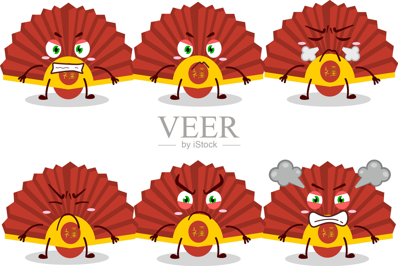 红色的中国粉丝卡通人物与各种插画图片素材