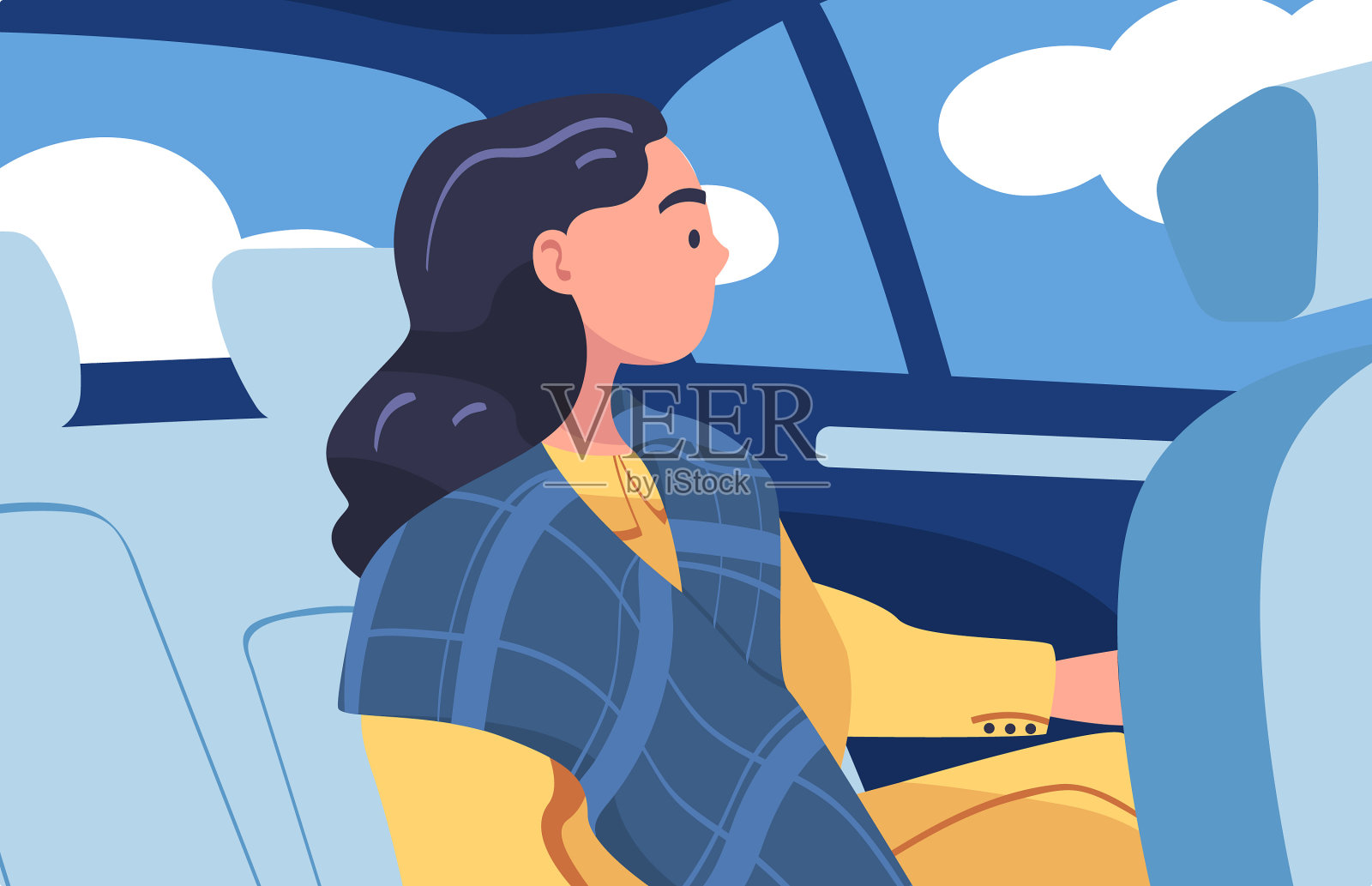 女人在车里坐在乘客身上插画图片素材