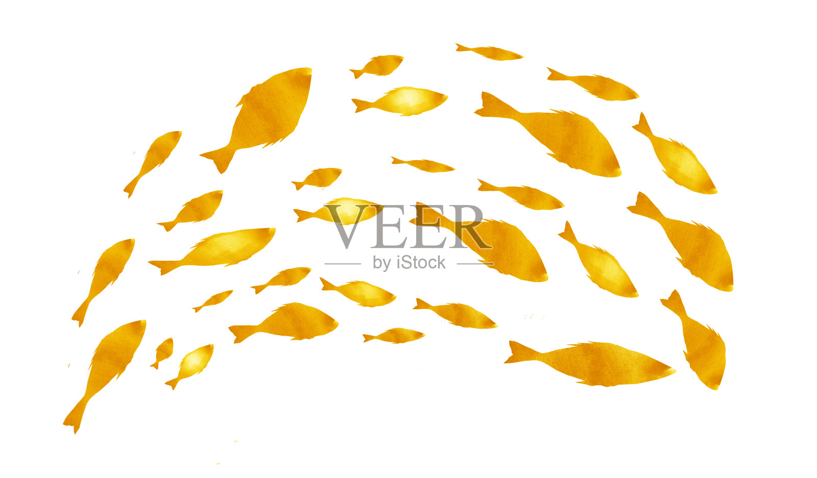 白色的鱼群的剪影。水彩插画图片素材