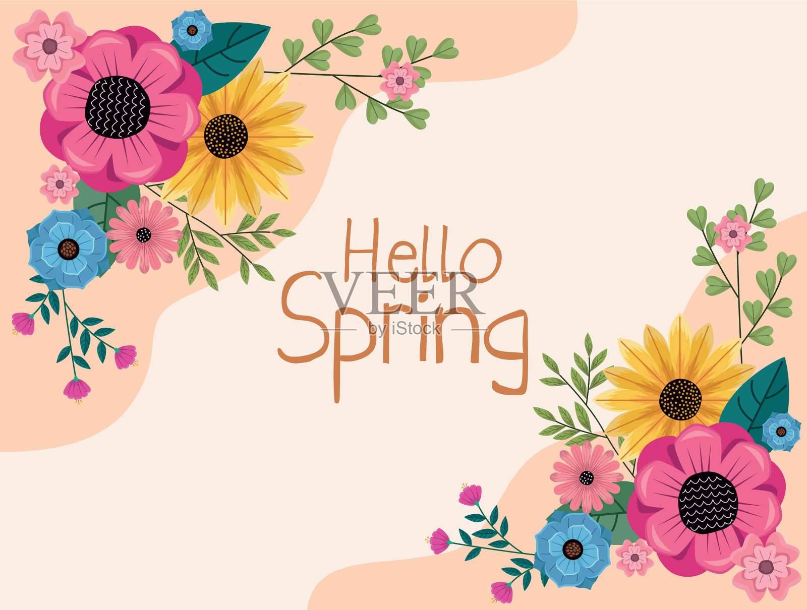 你好,春天的明信片插画图片素材