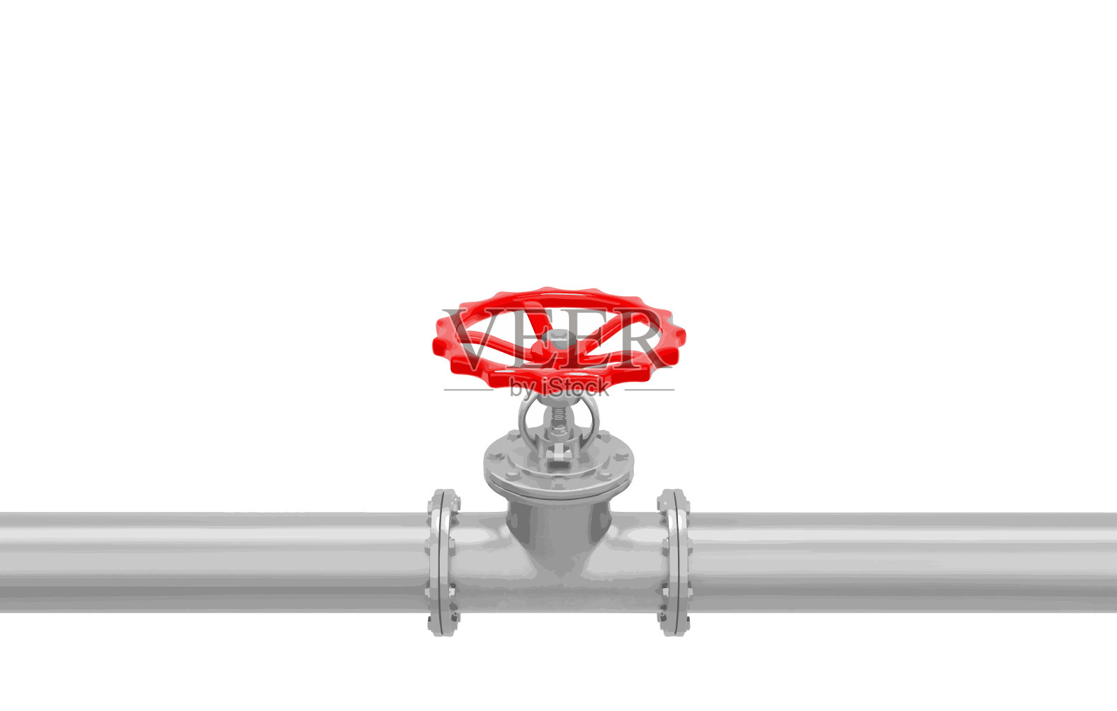 光滑的金属管道，白色背景上的红色阀门。矢量插图的商业和工业。插画图片素材