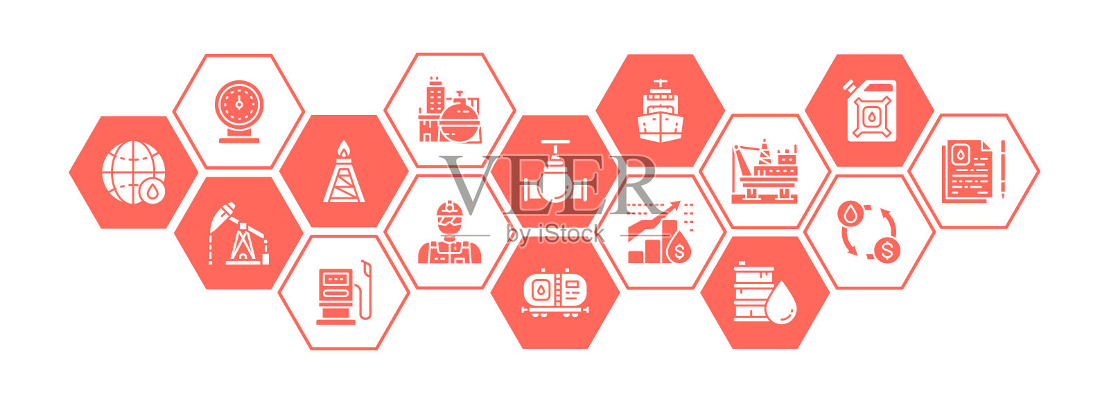 石油行业扁平化横幅与线条图标。燃料卡车，工程师，汽油，货船推广图标横幅插图的着陆页。插画图片素材