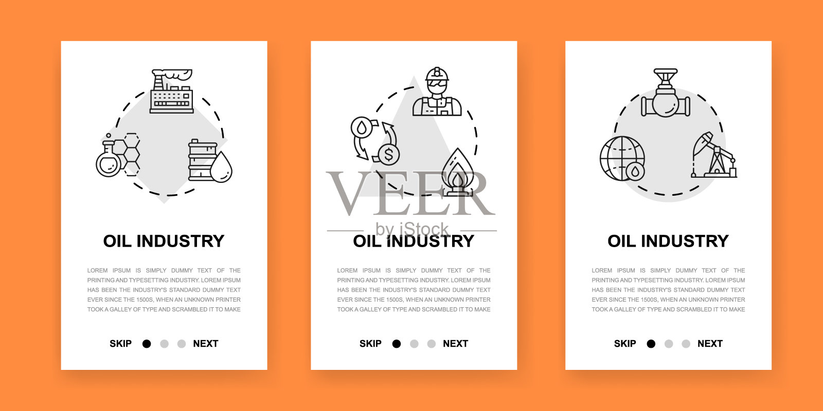 石油行业垂直应用屏幕。网站设计插图。燃料卡车，工程师，汽油，货船移动横幅网站开发。插画图片素材