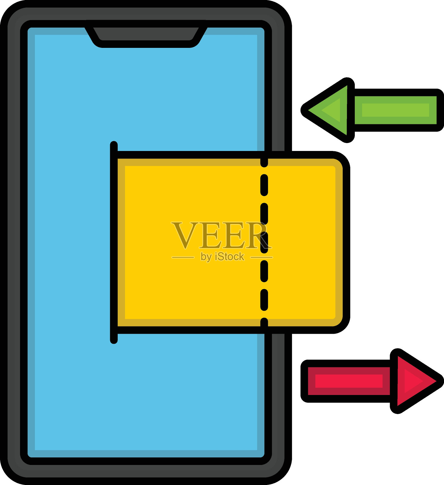 优惠券刷卡概念，数字交易或食品订购矢量颜色图标设计，零售食品递送服务符号，无触点餐快递标志，杂货店皮卡股票插图插画图片素材