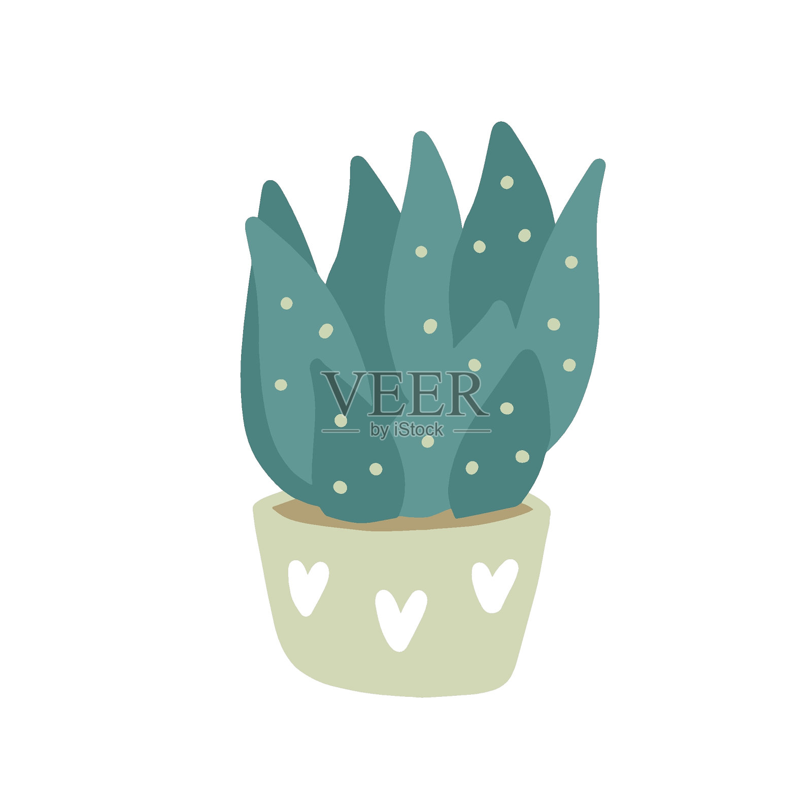可爱的仙人掌芦荟。卡通多肉仙人掌插图。家用植物手绘矢量设计元素设计元素图片