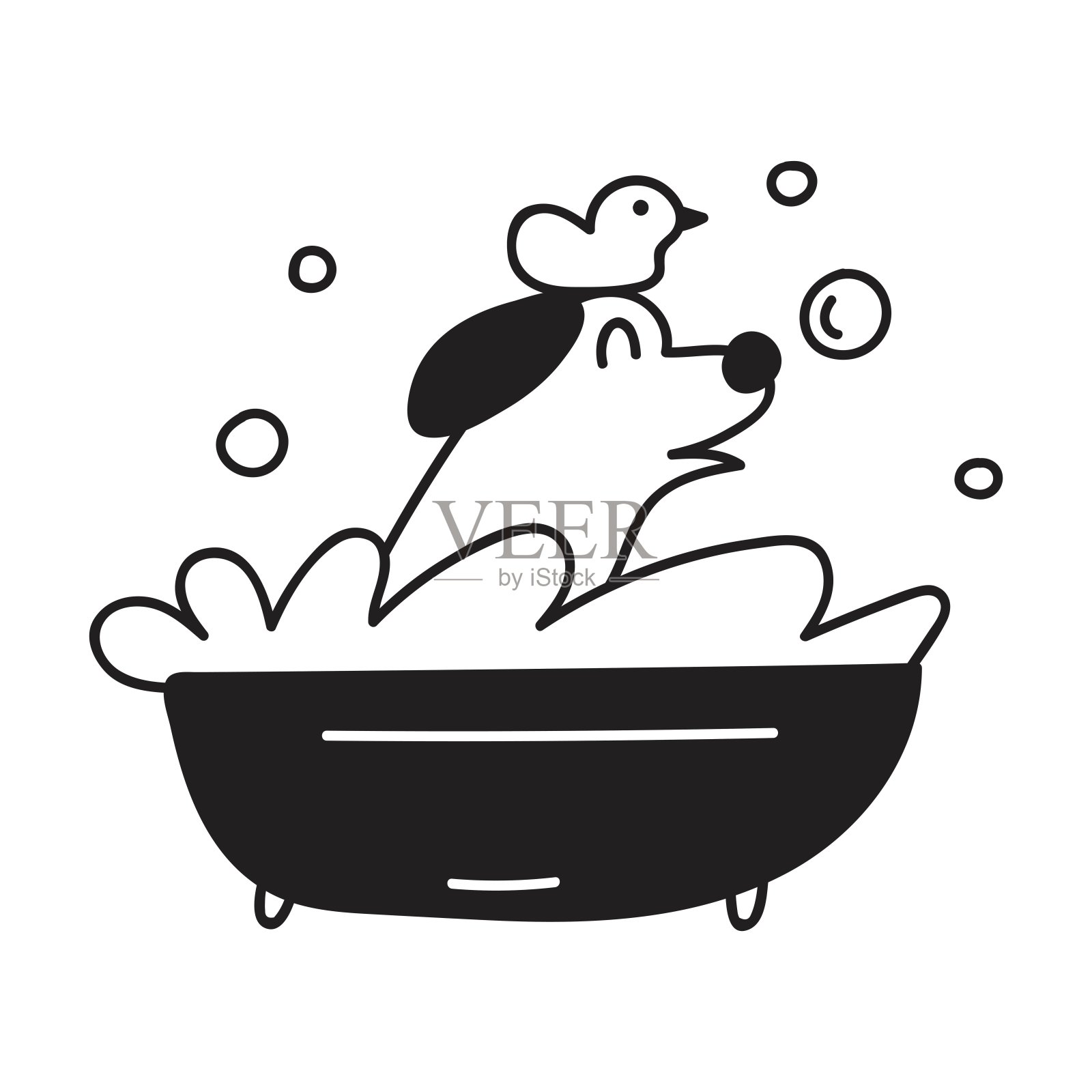 狗和鸭子在洗澡。插画图片素材