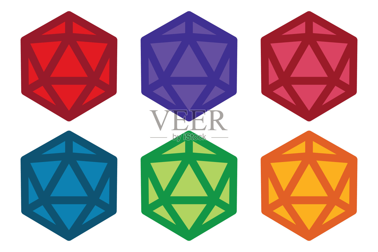 多色平坦骰子设置6 20面骰子插画图片素材