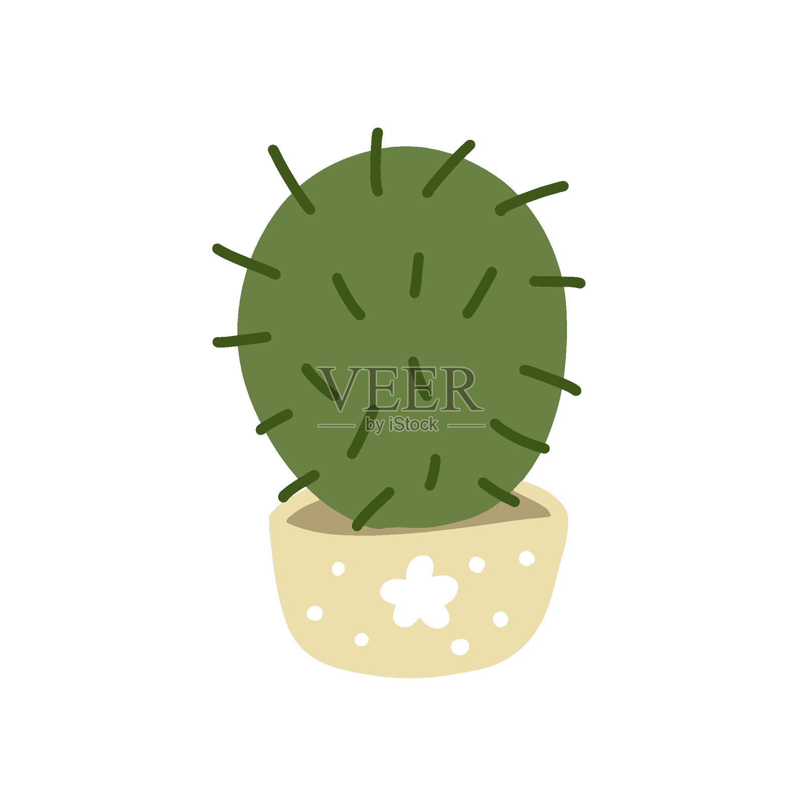 长有大刺的绿色仙人掌。卡通多肉仙人掌插图。家用植物手绘矢量设计元素设计元素图片