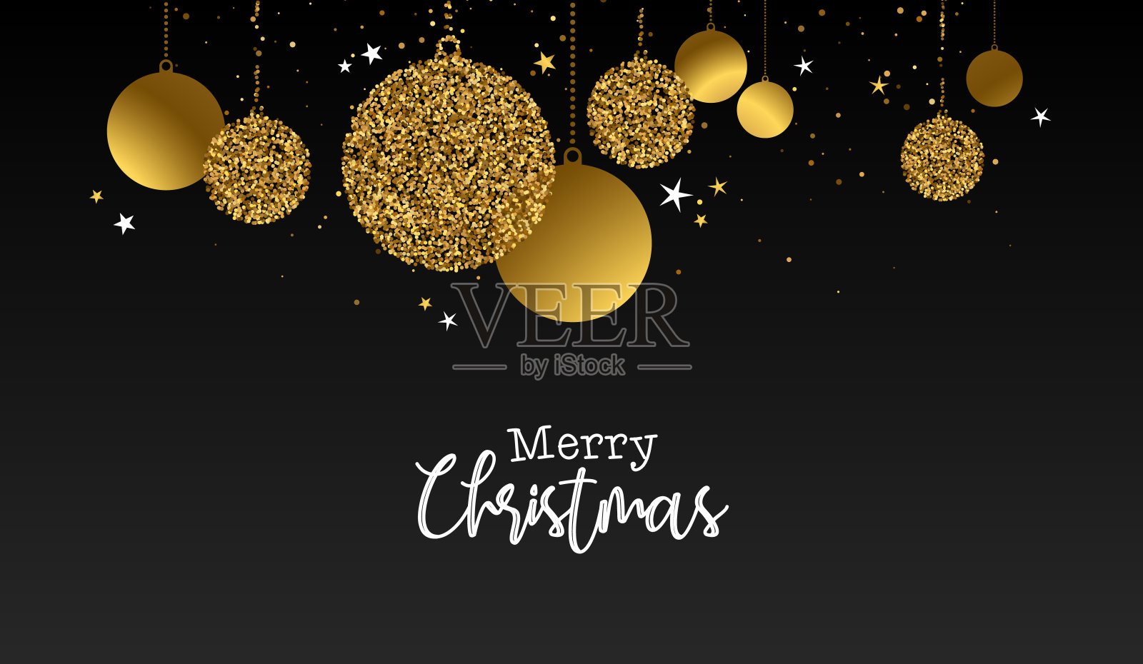 圣诞快乐金光闪闪的贺卡插图设计模板素材