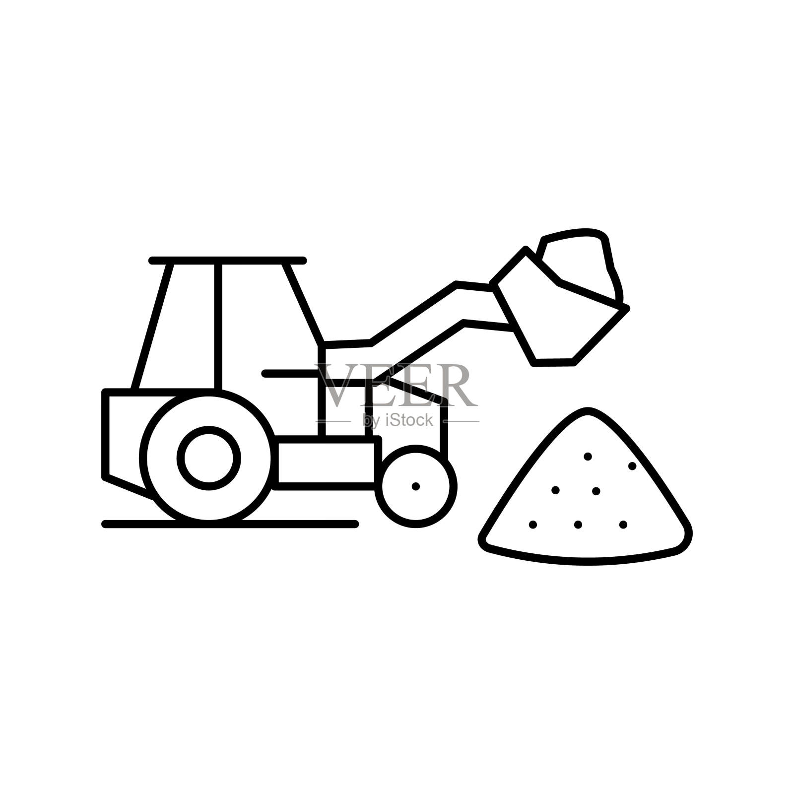 拖拉机石砂石装载机线图标矢量插图插画图片素材