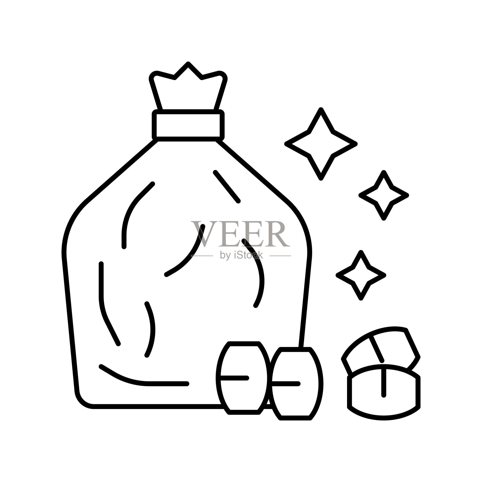 包与彩票桶线图标矢量插图设计元素图片