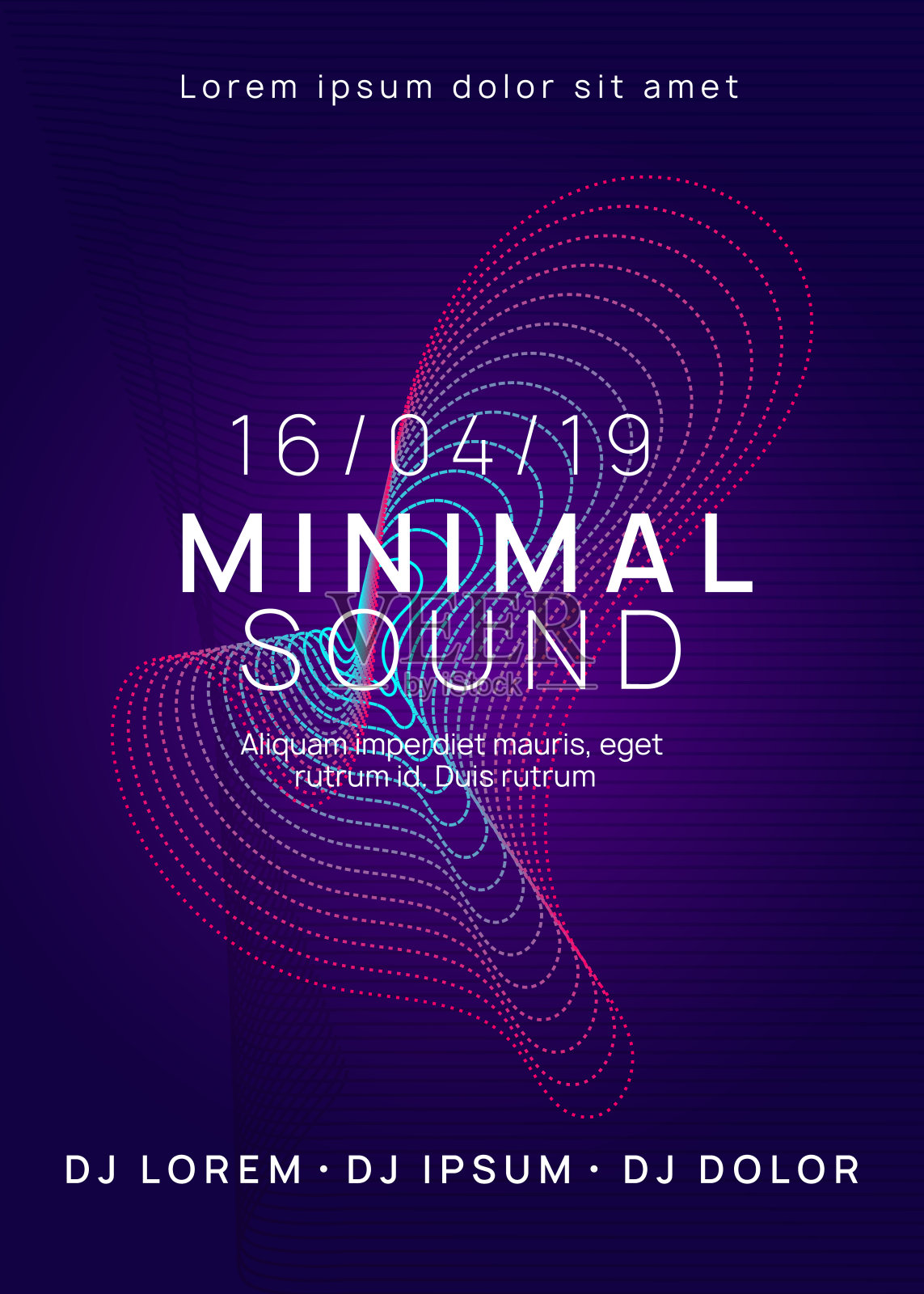 霓虹灯俱乐部传单。电子舞曲。恍惚dj。Electroni插画图片素材