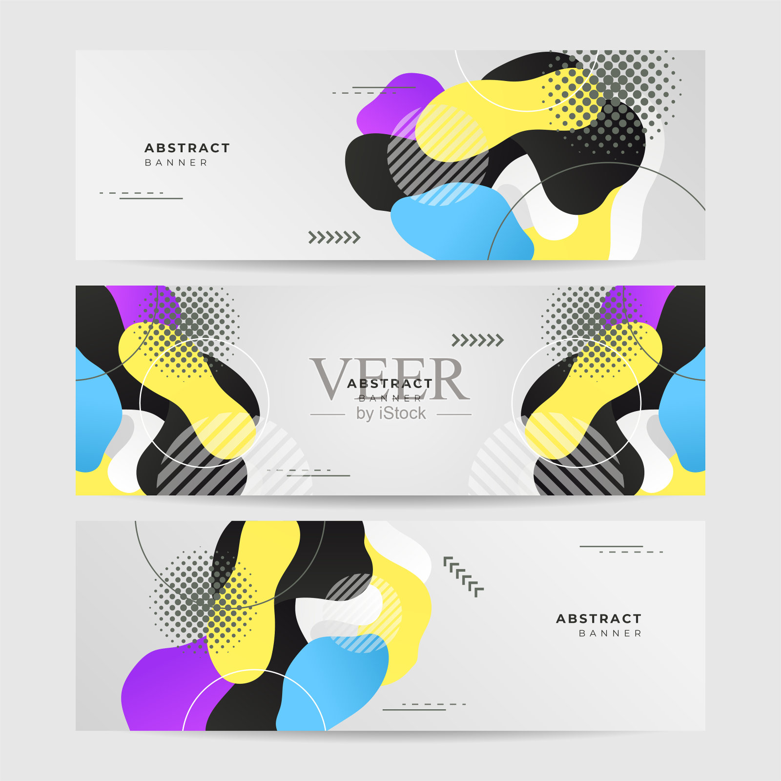 波浪动态梯度蓝色紫色黄色彩色抽象设计旗帜设计模板素材