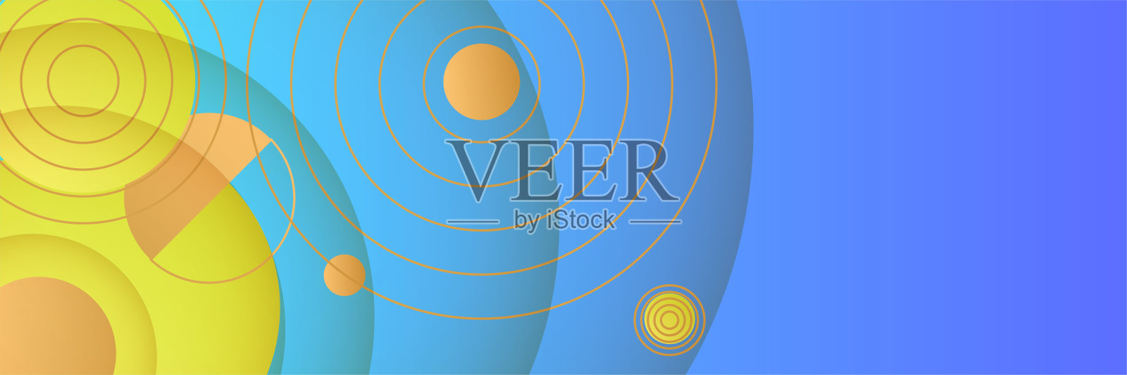 圆形渐变透明蓝色黄色彩色抽象设计横幅插画图片素材