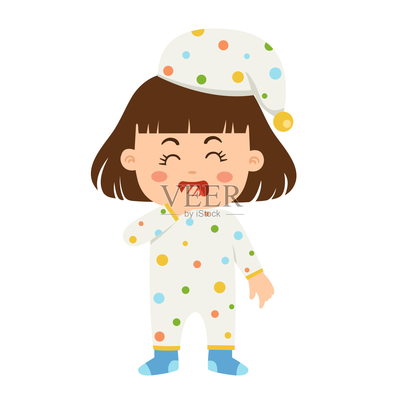 困倦的女孩打哈欠矢量插图设计元素图片